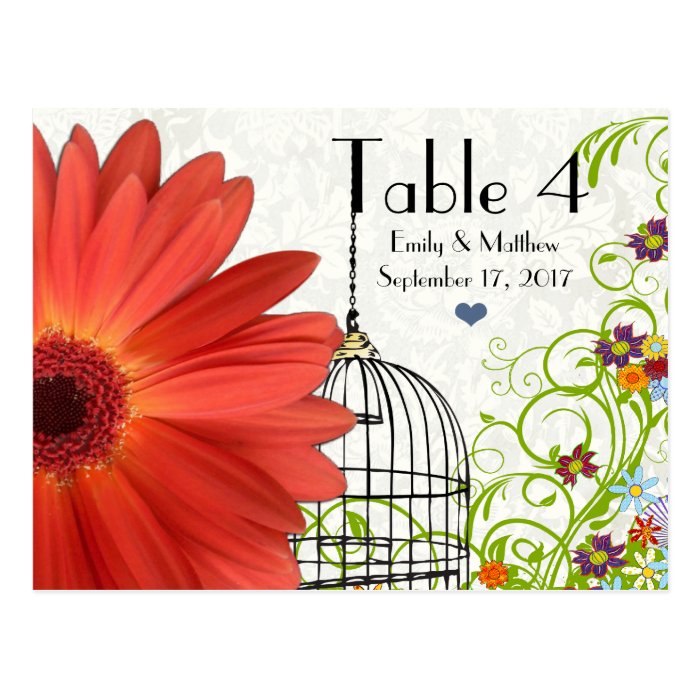 Gerber Daisy Bird Cage Flower Swirl Number Card Post Cards