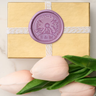 Gerber Daisy Bride and Groom Initials Wedding Wax Seal Sticker
