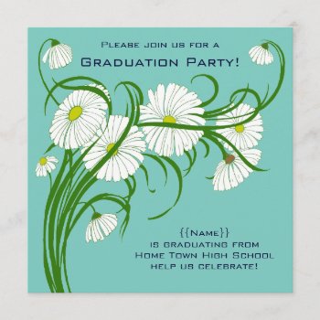 Gerber Daisy Flowers W Turquoise Graduation Party Invitation by InvitationCafe at Zazzle