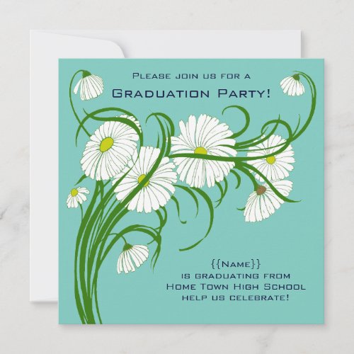 Gerber Daisy Flowers w Turquoise Graduation Party Custom Announcements
