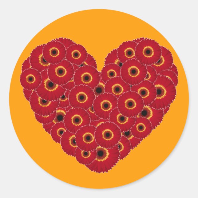 Gerber Daisy Heart Classic Round Sticker (Front)
