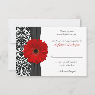 Gerber Daisy Red Black Damask Wedding Reply Card