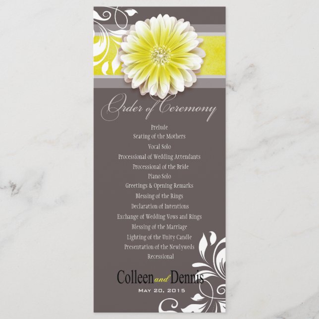 Gerber Daisy Scroll 1 Wedding Program yellow (Front)