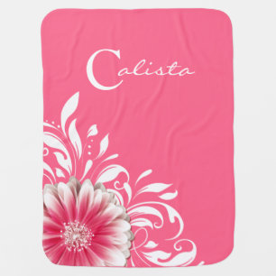 Gerber Daisy Scroll Monogram pink Swaddle Blanket