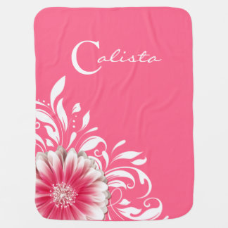 Gerber Daisy Scroll Monogram | pink Swaddle Blanket
