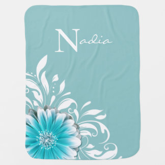 Gerber Daisy Scroll Monogram | soft blue Baby Blanket