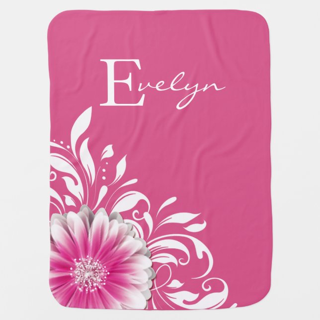 Gerber Daisy Scroll Monogram | soft orchid Swaddle Blanket (Front)