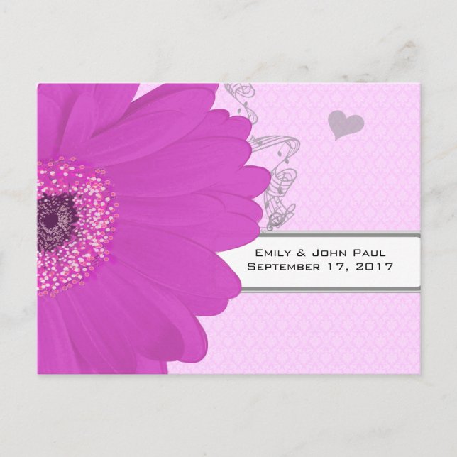 Gerber Fuchsia & Gray Paisley Save The Date Announcement Postcard (Front)