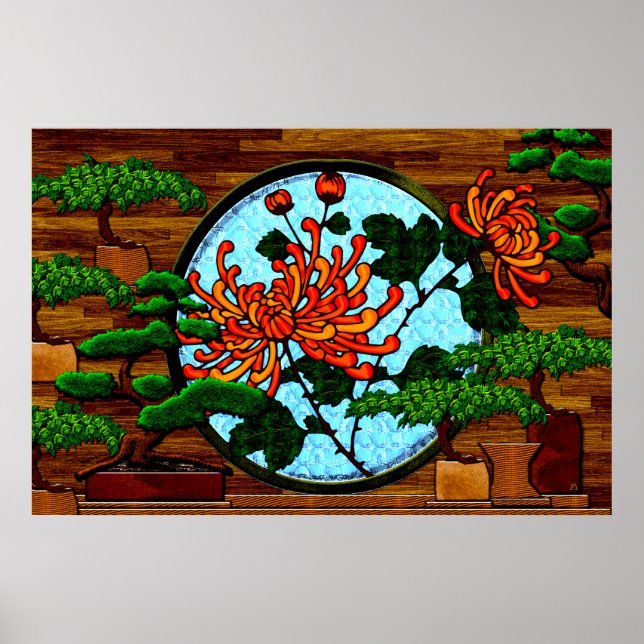 Gerbera and Bonsai Trees (Semi-Gloss Poster) Poster (Front)