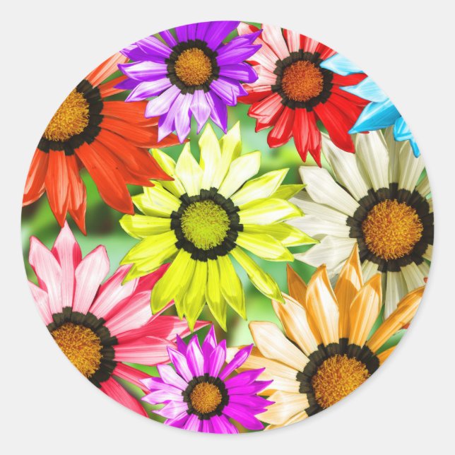 Gerbera colourful flower floral classic round sticker (Front)