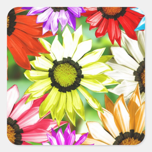 Gerbera colourful flower floral square sticker (Front)