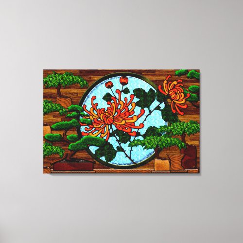 Gerbera  Daisies and Bonsai Trees Canvas Print