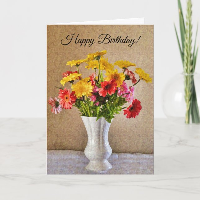 Gerbera Daisies Colorful Artsy Birthday Card (Front)