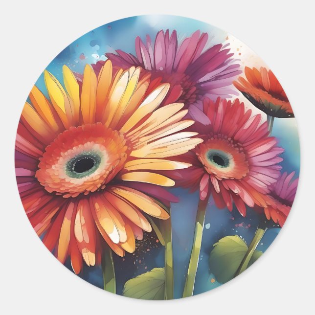 Gerbera Daisies Flowers Colorful Classic Round Sticker (Front)