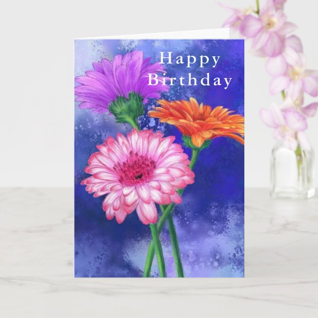 Gerbera Daisies Happy Birthday Card (Orchid)