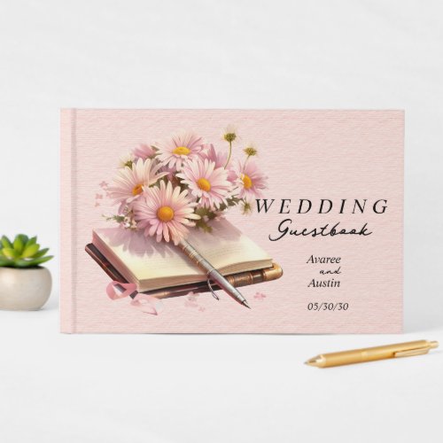 Gerbera Daisies In Pink Wedding Guest Book