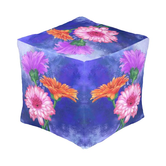 Gerbera Daisies Pouf (Angled Back)