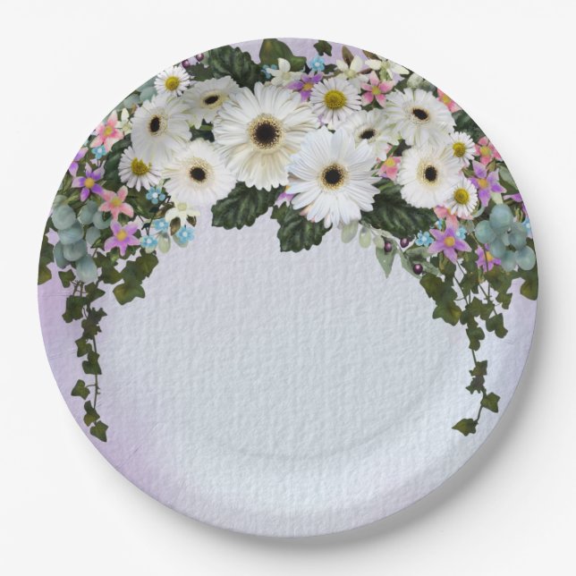 Gerbera Daisies Swag Wedding  Paper Plates (Front)