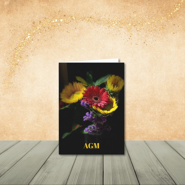 Gerbera Daisies with Purple Flowers Note Cards  (Monogram/Name optional.
Personalize to update or remove.)