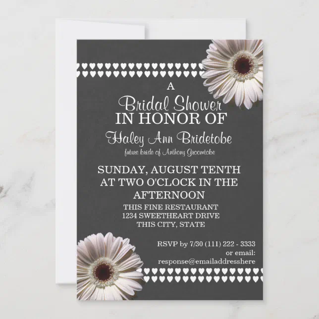 Gerbera Daisy and Slate Grey Bridal Shower Invitation Zazzle