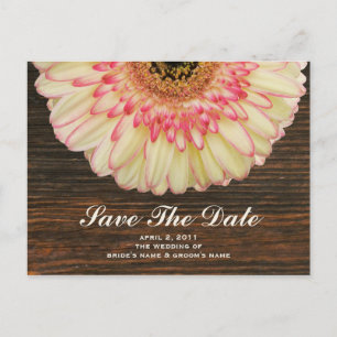 Gerbera Daisy & Barnwood Save The Date Postcard