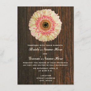 Gerbera Daisy & Barnwood Wedding Invitation