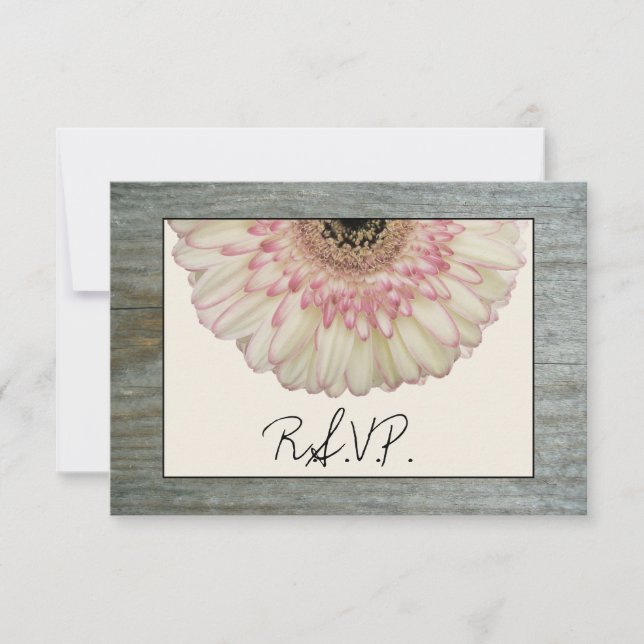 Gerbera Daisy & Barnwood Wedding RSVP (Front)
