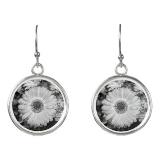 Gerbera Daisy Black & White Photograph Earrings