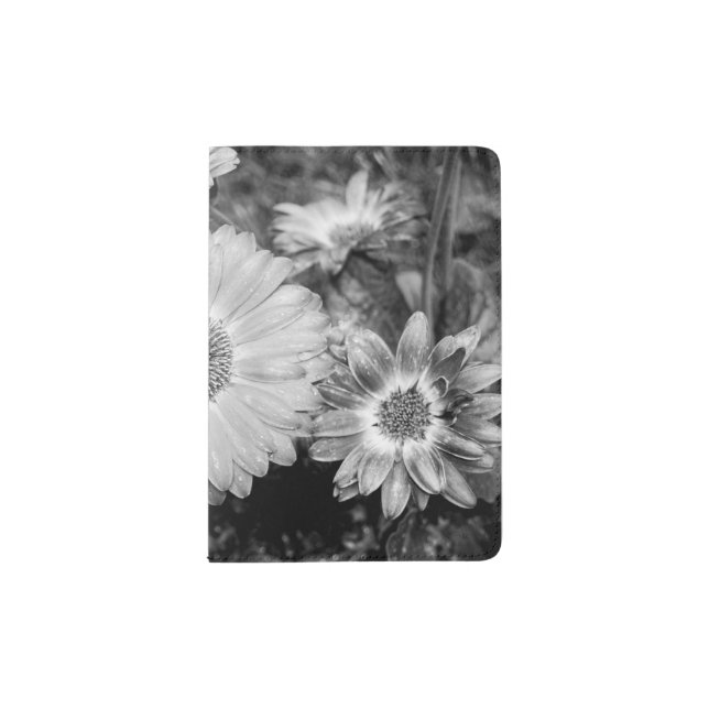 Gerbera Daisy Black & White Photograph Passport Holder (Front)