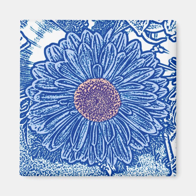 Gerbera Daisy Block Print - cobalt blue Magnet (Front)