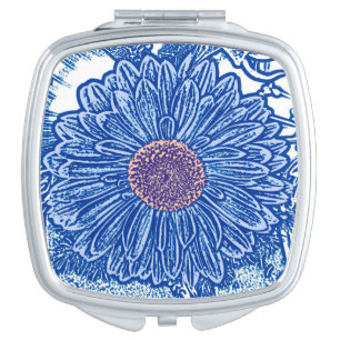 Gerbera Daisy Block Print - cobalt blue Mirror For Makeup