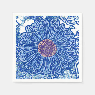 Gerbera Daisy Block Print - cobalt blue Paper Napkins