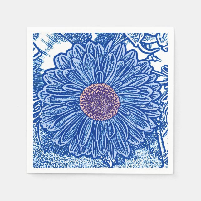 Gerbera Daisy Block Print - cobalt blue Paper Napkins (Front)