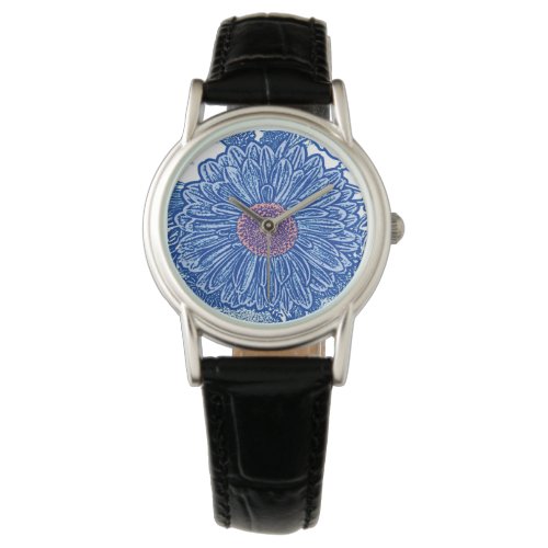 Gerbera Daisy Block Print _ cobalt blue Watch