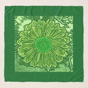 Gerbera Daisy Block Print, Emerald Green Scarf