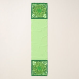 Gerbera Daisy Block Print, Emerald Green Scarf