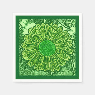 Gerbera Daisy Block Print, Emerald & Lime Green Napkins