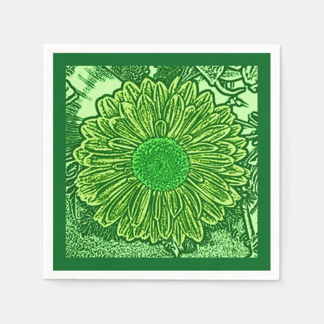 Gerbera Daisy Block Print, Emerald & Lime Green Napkins (Front)