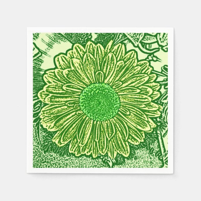 Gerbera Daisy Block Print - lime green Paper Napkins (Front)