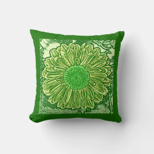 Gerbera Daisy Block Print - lime green Throw Pillow