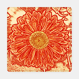 Gerbera Daisy Block Print, Mandarin Orange Coaster Set