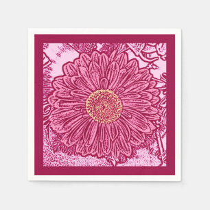 Gerbera Daisy Block Print, Maroon & Pastel Pink Napkins