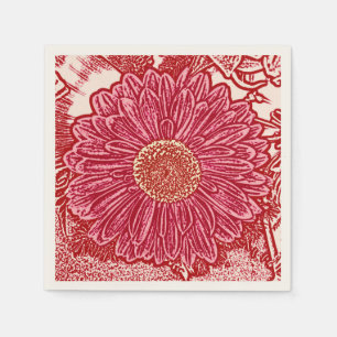 Gerbera Daisy Block Print - red and pink Paper Napkins