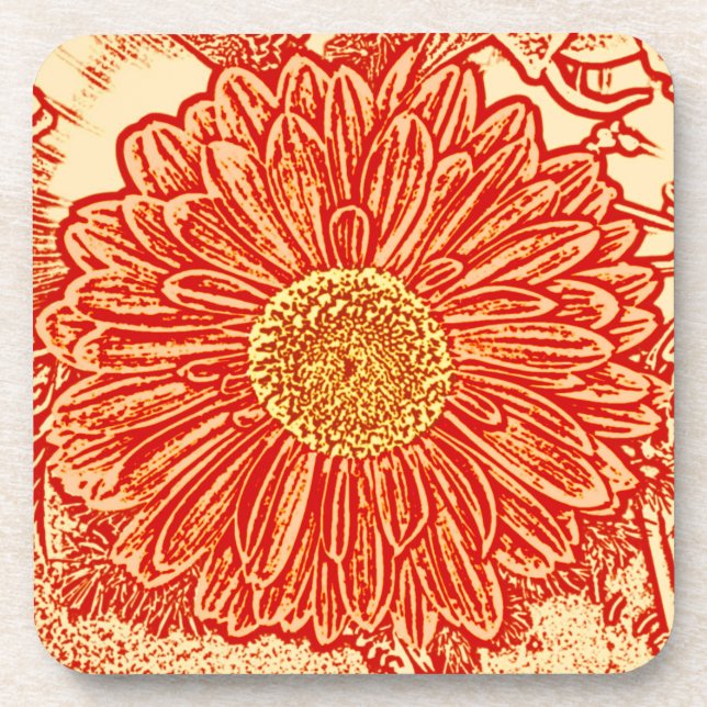 Gerbera Daisy Block Print - saffron orange Beverage Coaster (Front)