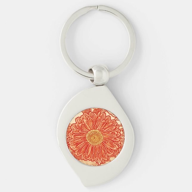 Gerbera Daisy Block Print - saffron orange Keychain (Front)