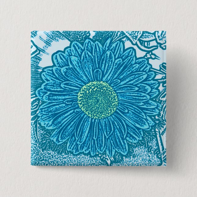 Gerbera Daisy Block Print - sea blue Button (Front)