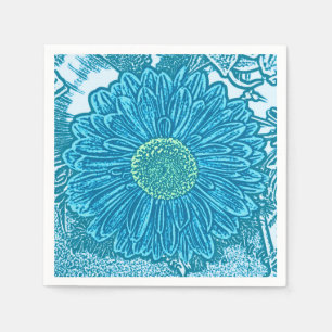 Gerbera Daisy Block Print - sea blue Paper Napkins