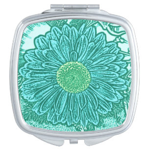 Gerbera Daisy Block Print - shades of aqua Makeup Mirror