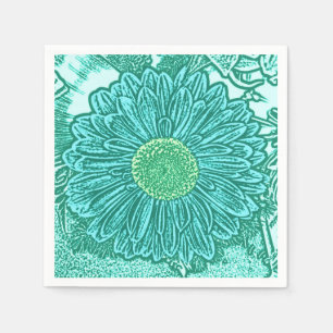 Gerbera Daisy Block Print - shades of aqua Paper Napkins