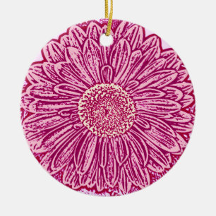Gerbera Daisy Block Print - shades of pink Ceramic Ornament